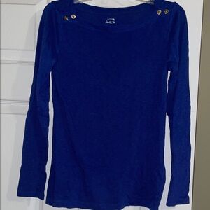 J. Crew Cobalt Blue Long Sleeve Top with Gold Buttons